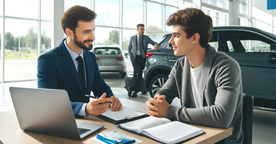 Two men discussing how auto bond claims work in Texas.